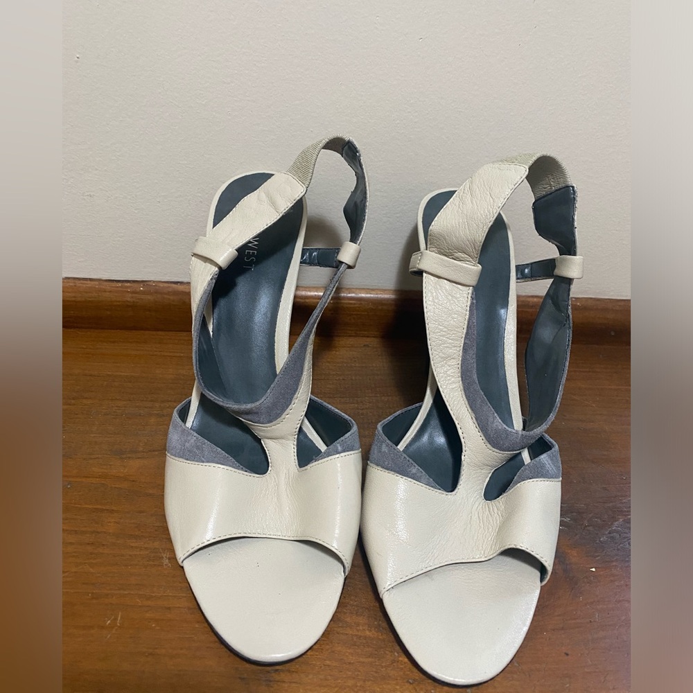 Nine West Cream and Gray Strappy Heels